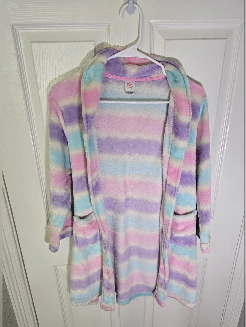 Wonder Nation Girls Striped Fleece Long Sleeve Robe Large